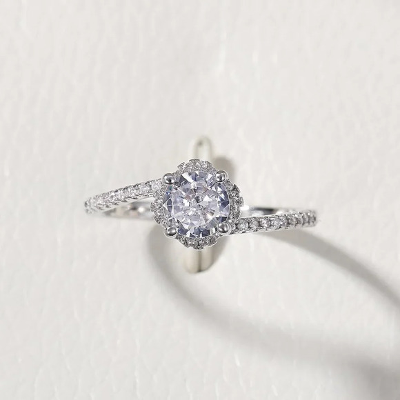 🌸Beautiful CZ Diamond Twisted Macro Pave Silver Pure Flower Wedding Ring, K844 - Picture 5 of 8